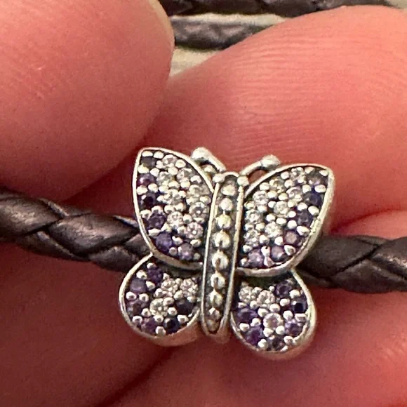Pandora Silver and Purple Butterfly Charm - Picture 2 of 5
